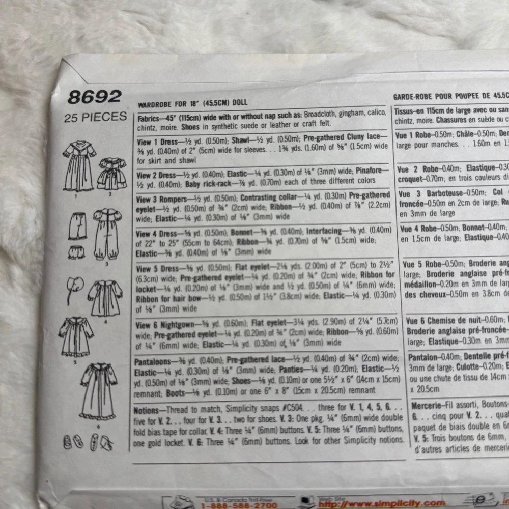 Simplicity Crafts Doll Clothes Sewing Patterns 8692 8766 18 Inch Wardrobe Lot